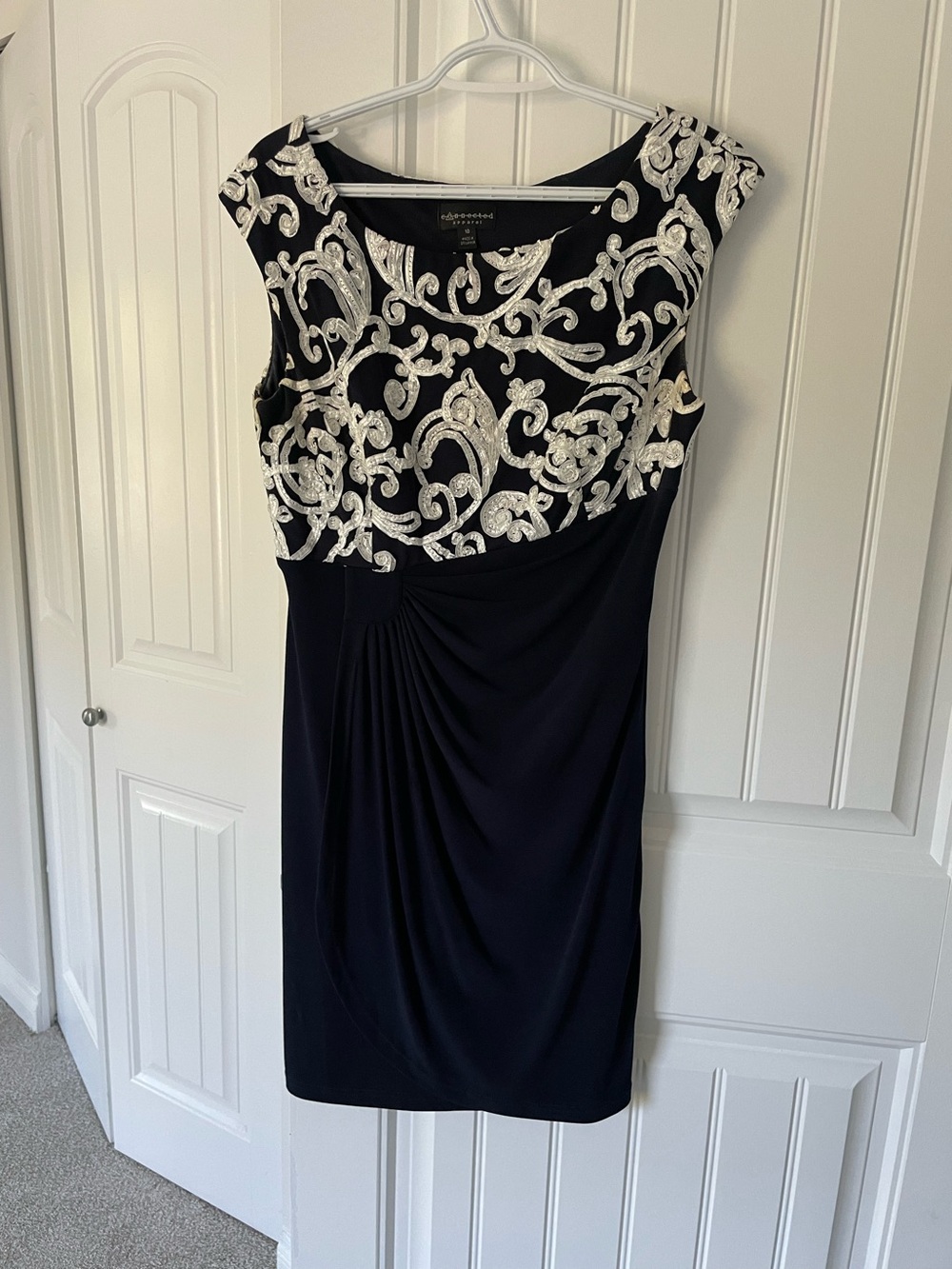 Alex Evenings Navy & Cream Embellished Cap-Sleeve Dress